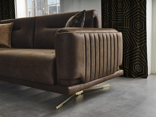 Sofa set Complete e Sofa 431 Seat Armchair Imitation leather Brown Set 3 pieces