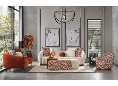 Complete e sofa set Sofa 431 Orange Fabric 4-piece Group