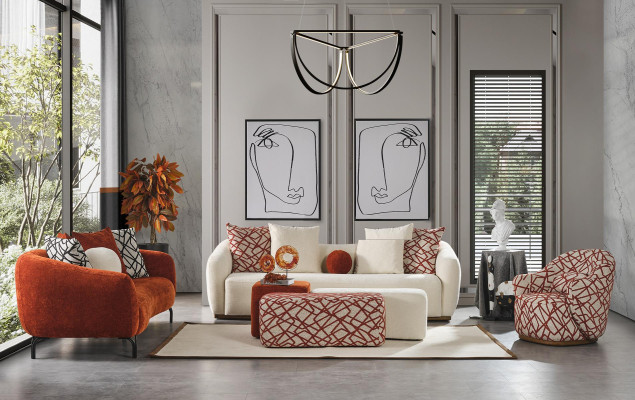 Complete e sofa set Sofa 431 Orange Fabric 4-piece Group