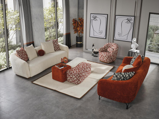 Complete e sofa set Sofa 431 Orange Fabric 4-piece Group