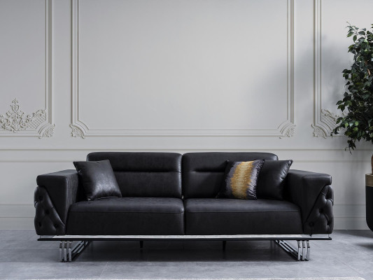 Three Seater Sofa 3 Seater Sofas Black Imitation leather Living room Luxury
