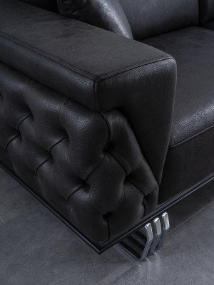 Three Seater Sofa 3 Seater Sofas Black Imitation leather Living room Luxury