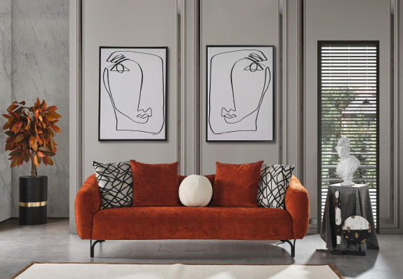 Three Seater Sofa 3 Seater Sofas Design Modern Fabric Orange Living room