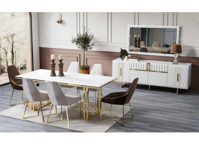 Dining room set Furnishings Gold 8 pieces. Suite Table 6x Chairs Chest of drawers