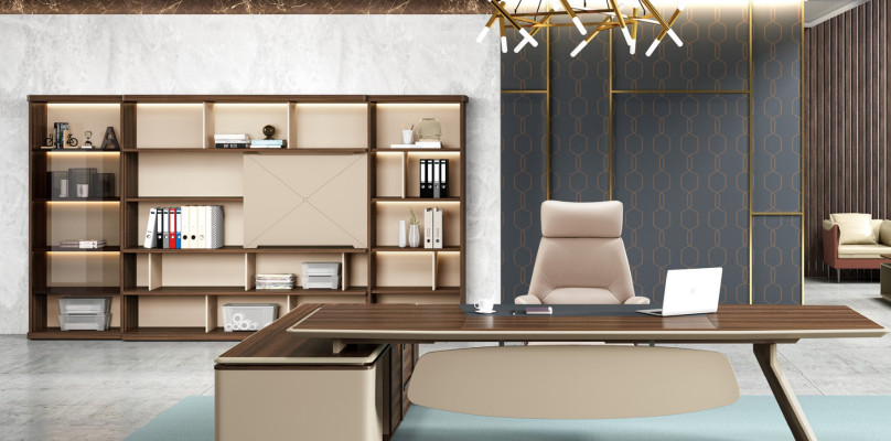 Elegant desk and large office cabinet in contemporary design