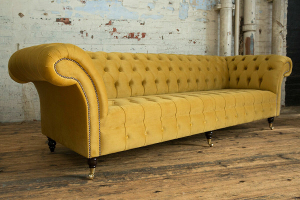 Designer Chesterfield sofa set sofa couch upholstery set in velvet 4 pieces.