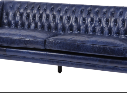 Blue e Chesterfield Sofa Couch Upholstery Fabric Leather Couchen Suite 4 Seater new