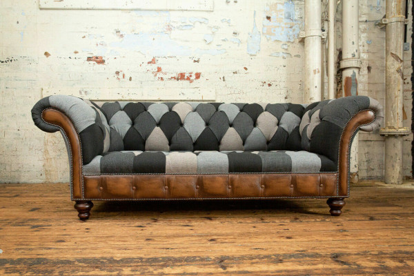 Chesterfield Design Couch 3 Seater Couches Fabric Sofa Seat Upholstery Sofas