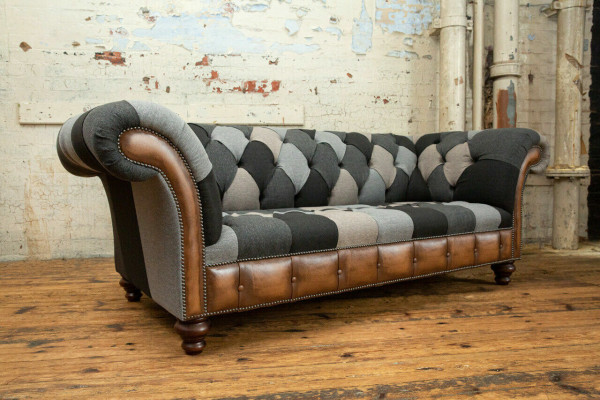Chesterfield Design Couch 3 Seater Couches Fabric Sofa Seat Upholstery Sofas