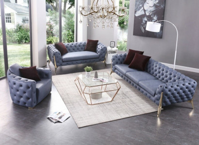 Luxury High Quality Sofa Couch Upholstery Seat 3+2+1 Suite Chesterfield Sets