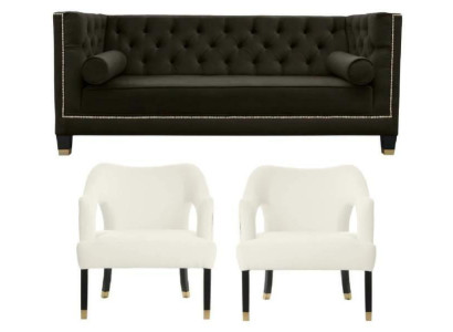 Chesterfield+2 Armchair Black White XXL Big Textile Fabric Couches Creative