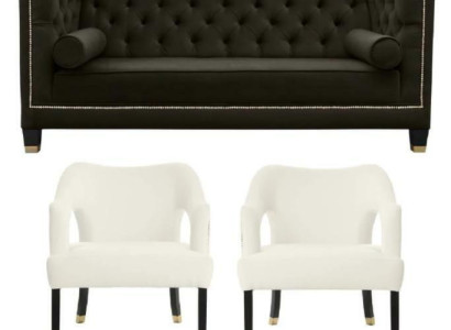 Chesterfield+2 Armchair Black White XXL Big Textile Fabric Couches Creative