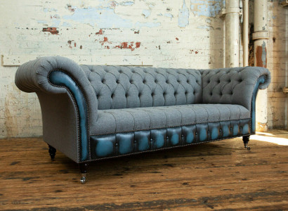 Designer Chesterfield Gray Sofas Upholstery Couches Textile Relax Furniture