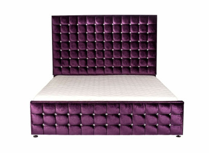 Purple Luxury Velvet Textile Bed Double Beds Chesterfield with Crystal Stones new