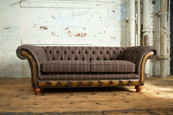 Classic Chesterfield Sofa 3 Seater Design Sofas Upholstery Couches Leather Brown