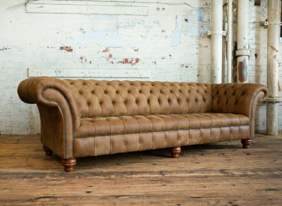 Chesterfield Brown Couch Sofa Upholstery 4 Seater Couches Seat Suite