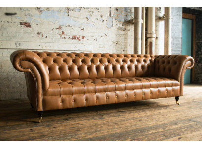 Design Chesterfield Sofa set 4 Seater Couch Leather Upholstery Brown Luxury Sofa