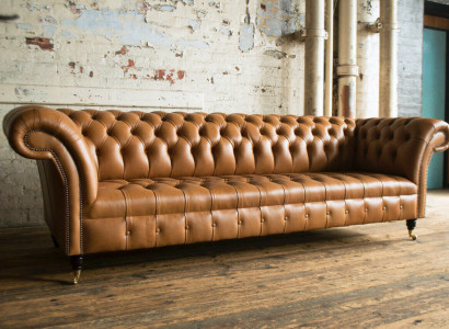 Design Chesterfield Sofa set 4 Seater Couch Leather Upholstery Brown Luxury Sofa