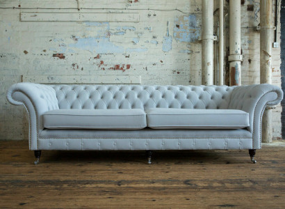 Gray Chesterfield 4 Seater Upholstery Couch Modern Style Velvet Textile Fabric Sofa