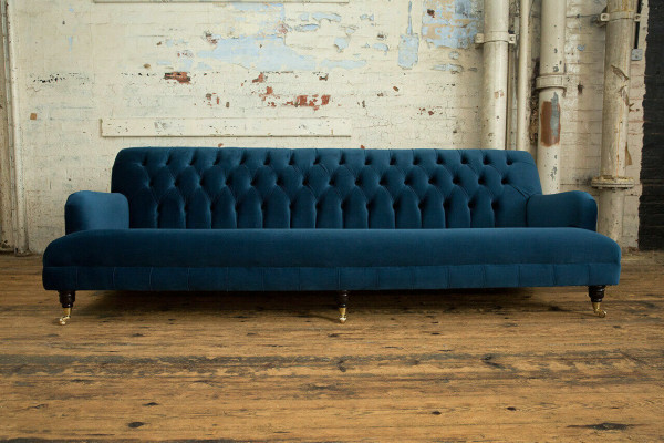 Large Blue Chesterfield Four Seater XXL Luxury Sofa Couch Upholstery Furniture