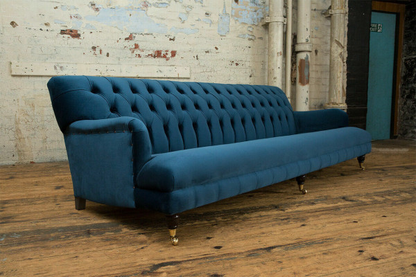 Large Blue Chesterfield Four Seater XXL Luxury Sofa Couch Upholstery Furniture