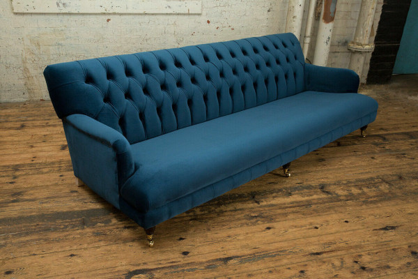 Large Blue Chesterfield Four Seater XXL Luxury Sofa Couch Upholstery Furniture