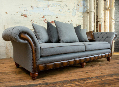 Classic Chesterfield Design Sofa 4 Seater Couch Upholstery Luxury Textile Couches