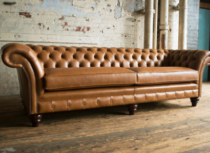 Brown Chesterfield Sofa Luxury 4-Seater Couch Upholstery Fabric Seater