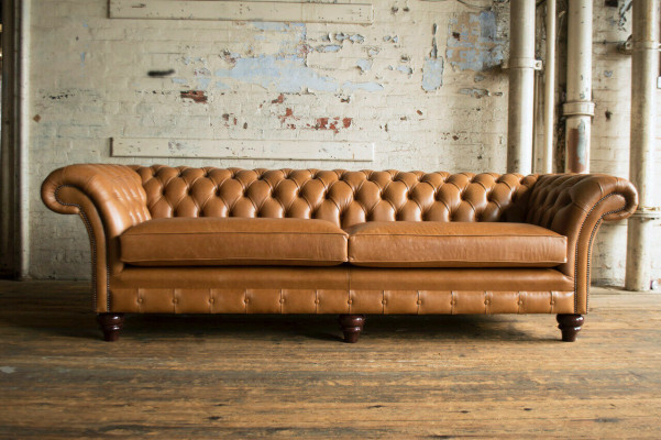 Brown Chesterfield Sofa Luxury 4-Seater Couch Upholstery Fabric Seater