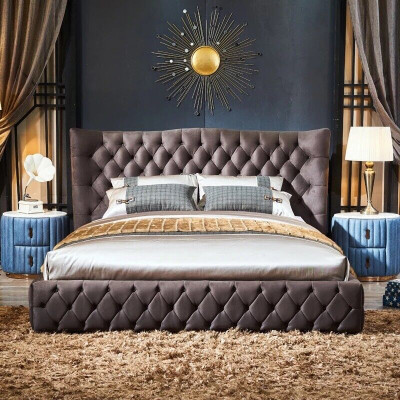 Brown Chesterfield Bed Bedroom Textile Beds Velvet Big Hotel Beds