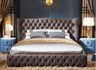 Brown Chesterfield Bed Bedroom Textile Beds Velvet Big Hotel Beds
