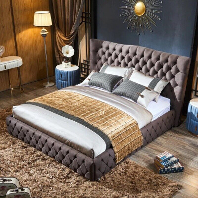 Brown Chesterfield Bed Bedroom Textile Beds Velvet Big Hotel Beds