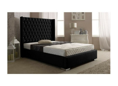 Black Chesterfield Designer Bed Bedroom Textile Leather Beds
