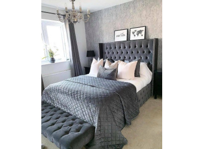 Large Fabric Bed Chesterfield Design Upholstered Textile Designer Double Beds