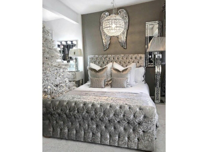 Chesterfield Bed Bedroom Beds Textile 180x200cm Velvet Big Hotel Gray new