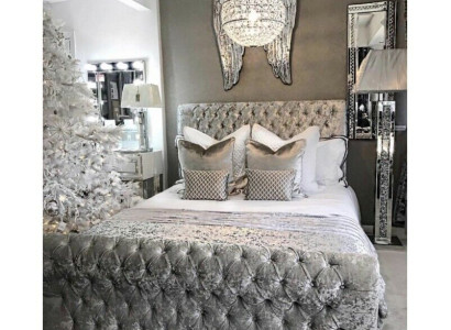 Chesterfield Bed Bedroom Beds Textile 180x200cm Velvet Big Hotel Gray new