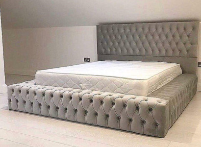 Chesterfield Big Bed Large Headboard Beds Upholstery Hotel Velvet Gray Fabric Ears
