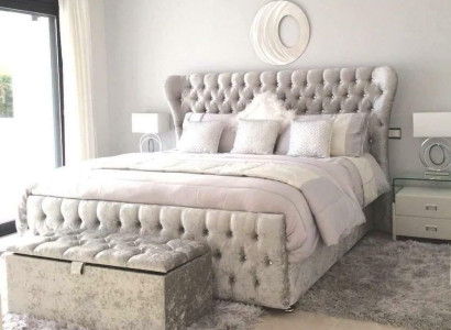 Chesterfield Designer Bed Bedroom Textile Leather Upholstery 140/160/180/200 cm