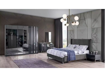 Bedroom Bed 2x Bedside tables Wardrobe Mirror Design Luxury 6-piece