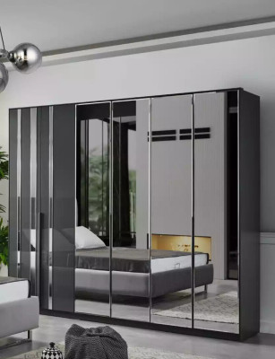 Bedroom Bed 2x Bedside tables Wardrobe Mirror Design Luxury 6-piece