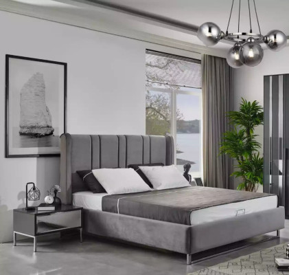 Bedroom Bed 2x Bedside tables Wardrobe Mirror Design Luxury 6-piece