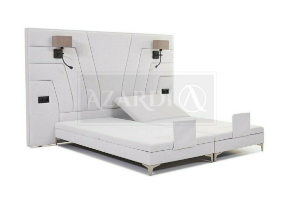 Bed Beds Double bed Bedroom Leather Upholstery Textile Hotel + Lamps