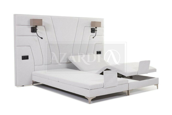 Bed Beds Double bed Bedroom Leather Upholstery Textile Hotel + Lamps