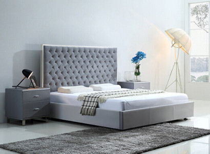 Large stylish Chesterfield gray double bed textile beds luxury design