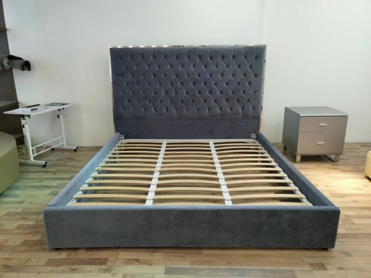 Large stylish Chesterfield gray double bed textile beds luxury design