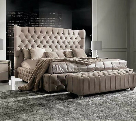 Genuine Chesterfield Bed Double Hotel Beds Textile Upholstery 160x200cm Fabric new