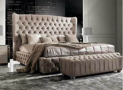 Genuine Chesterfield Bed Double Hotel Beds Textile Upholstery 160x200cm Fabric new
