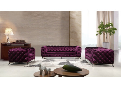Sofa Chesterfield Upholstery Couch XXL Big Suite Textile 2+1+1 designer