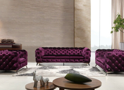 Sofa Chesterfield Upholstery Couch XXL Big Suite Textile 2+1+1 designer