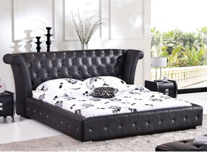 Chesterfield Big Bed XXL Headboard Beds Upholstery Hotel Velvet Black Fabric Ears